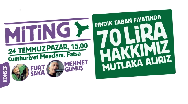 FINDIK ÜRETİCİLERİ 24 TEMMUZ'DA FATSA'DA BULUŞUYOR