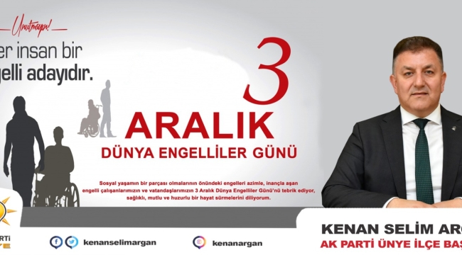 BAŞKAN ARGAN'DAN 3 ARALIK DÜNYA ENGELLİLER GÜNÜ MESAJI