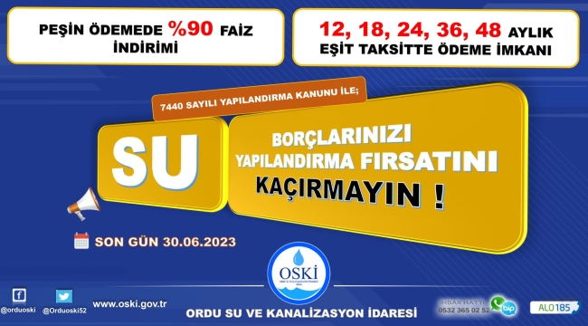 SU BORÇLARINIZDA BÜYÜK YAPILANDIRMA FIRSATINI KAÇIRMAYIN