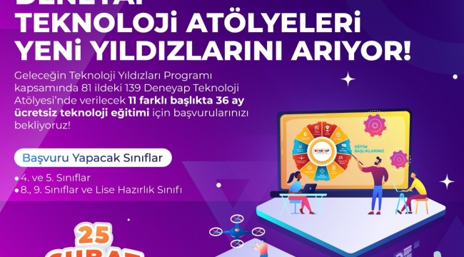 DENEYAP TEKNOLOJİ ATÖLYELERİ İÇİN BAŞVURULAR BAŞLADI