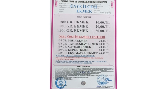 ÜNYE'DE EKMEĞE %25 ZAM!