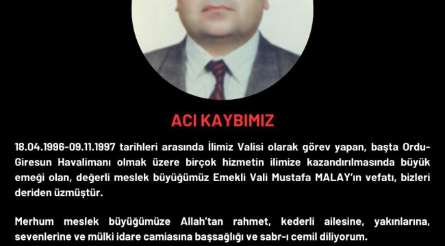 Eski Ordu Valisi Vefat Etti