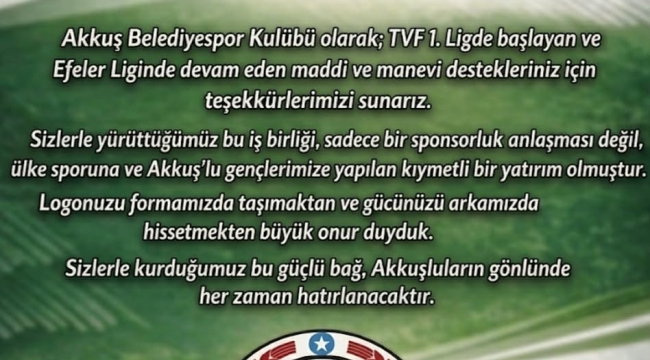Akkuş Belediyespor'dan İsim Sponsoruna Teşekkür