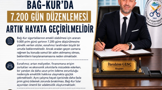 Başkan Genç'ten Bağ-Kur Çağrısı: "7.200 Gün Düzenlemesi Artık Hayata Geçirilmelidir"