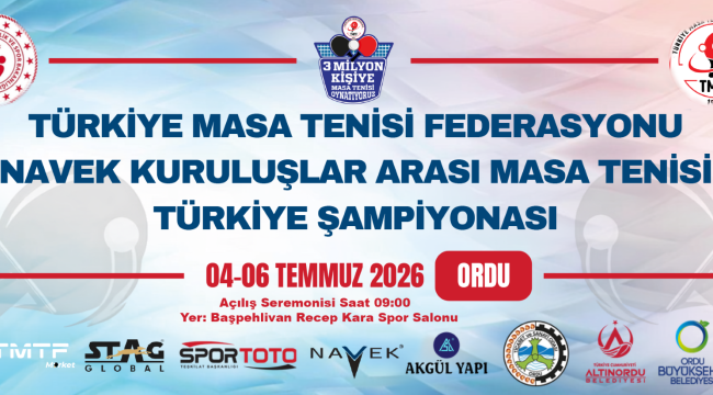 Kurum ve Kuruluşlararası Masa Tenisi Türkiye Şampiyonası Ordu'da Başlıyor