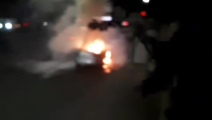 Ünye'de Hareket Halindeki Otomobil Alev Aldı