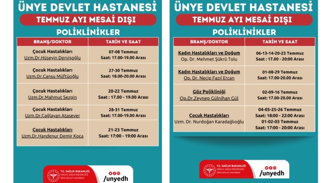 Ünye Devlet Hastanesi'nden Aileler İçin Yaz Ayı Seferberliği